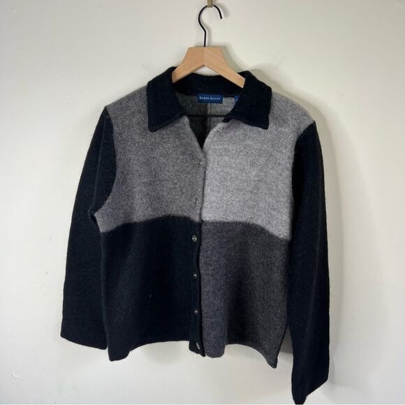 Karen Scott Charcoal and Light Gray Wool Cardigan size Large Vintage - Picture 2 of 6